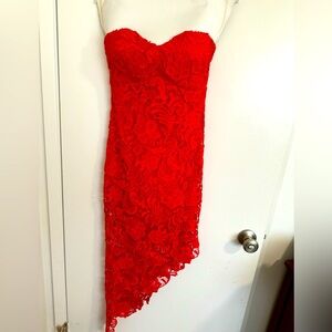 Red strapless Lace cocktail dress
